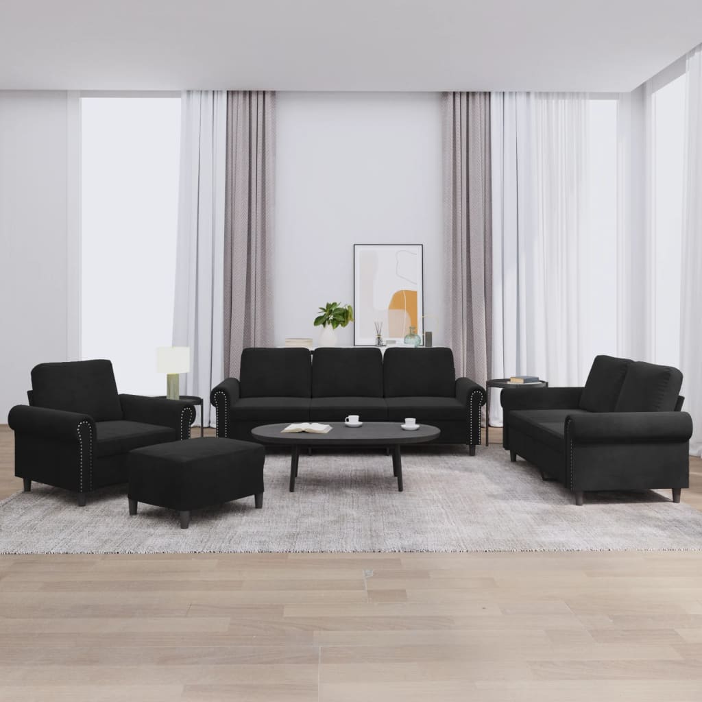 4-delige Loungeset met kussens fluweel zwart