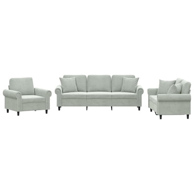3-delige Loungeset met kussens fluweel lichtgrijs