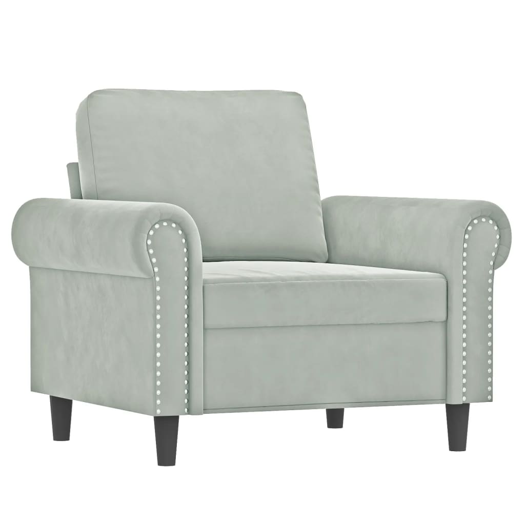 3-delige Loungeset met kussens fluweel lichtgrijs