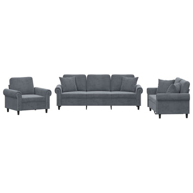 3-delige Loungeset met kussens fluweel donkergrijs