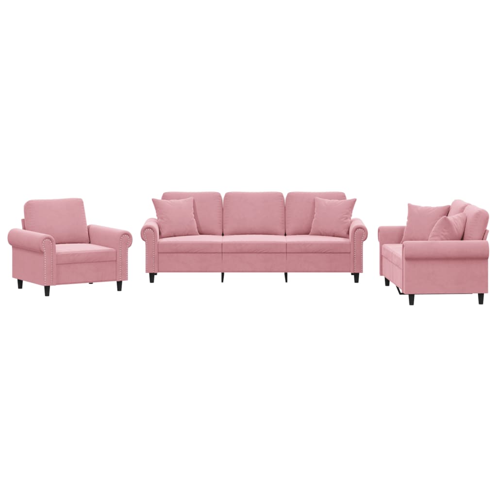 3-delige Loungeset met kussens fluweel roze