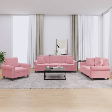3-delige Loungeset met kussens fluweel roze