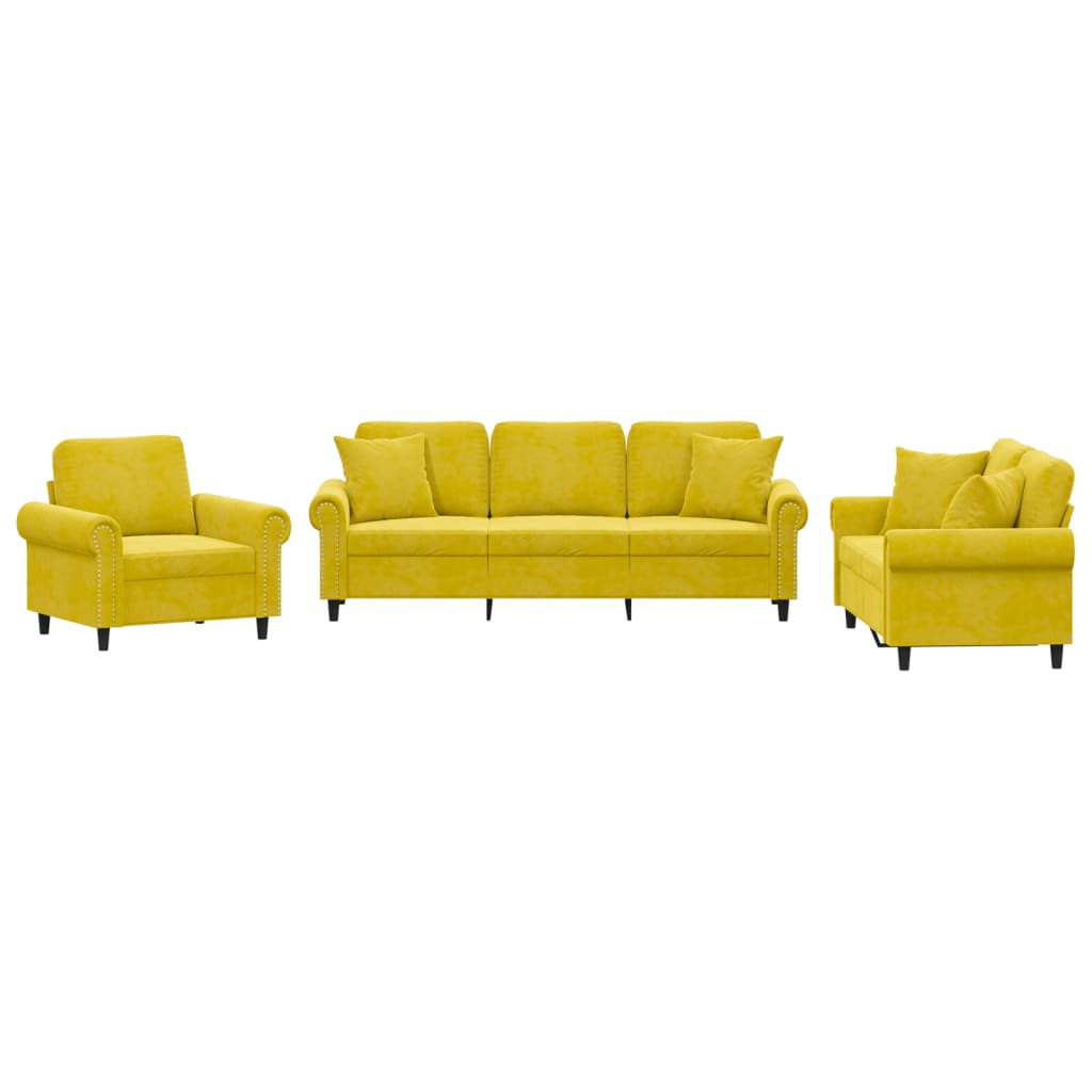 3-delige Loungeset met kussens fluweel geel