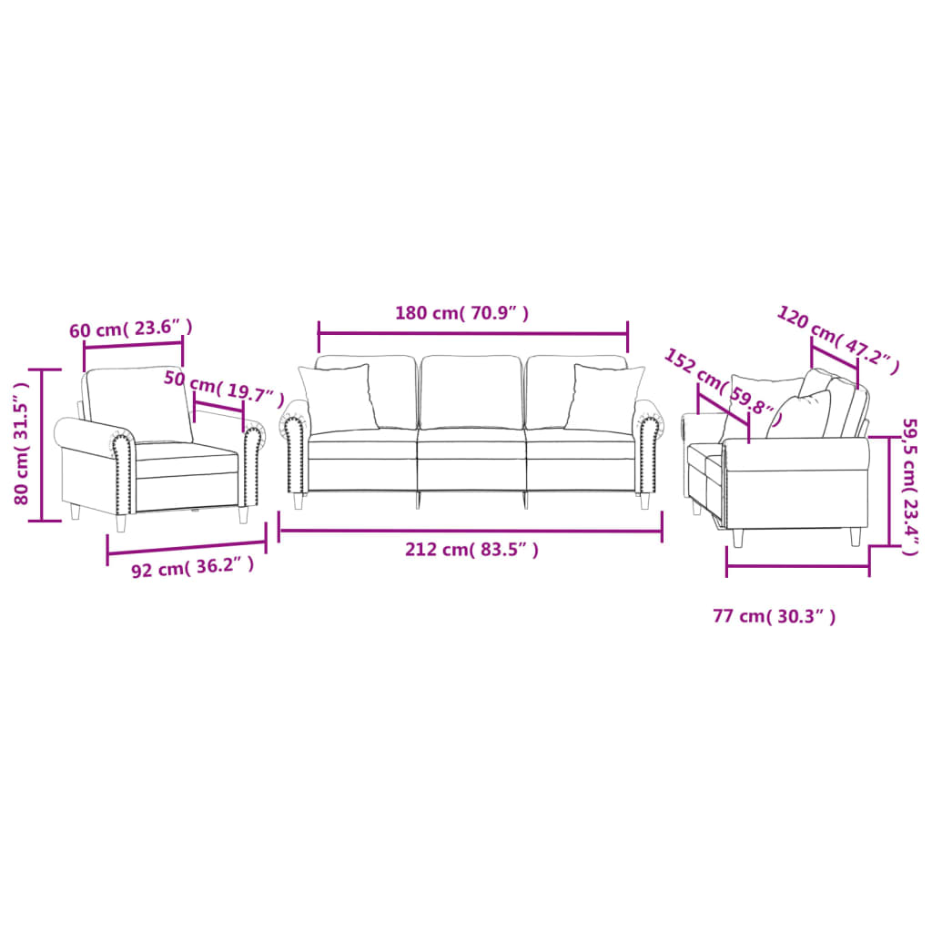 3-delige Loungeset met kussens fluweel geel