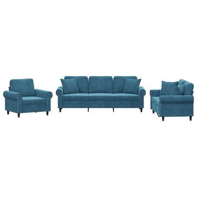 3-delige Loungeset met kussens fluweel blauw