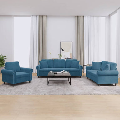 3-delige Loungeset met kussens fluweel blauw