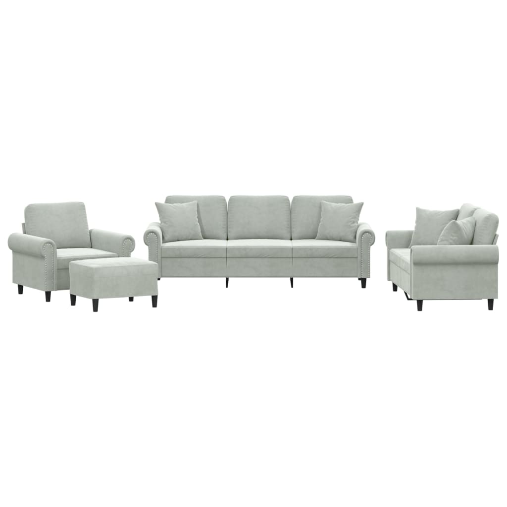 4-delige Loungeset met kussens fluweel lichtgrijs