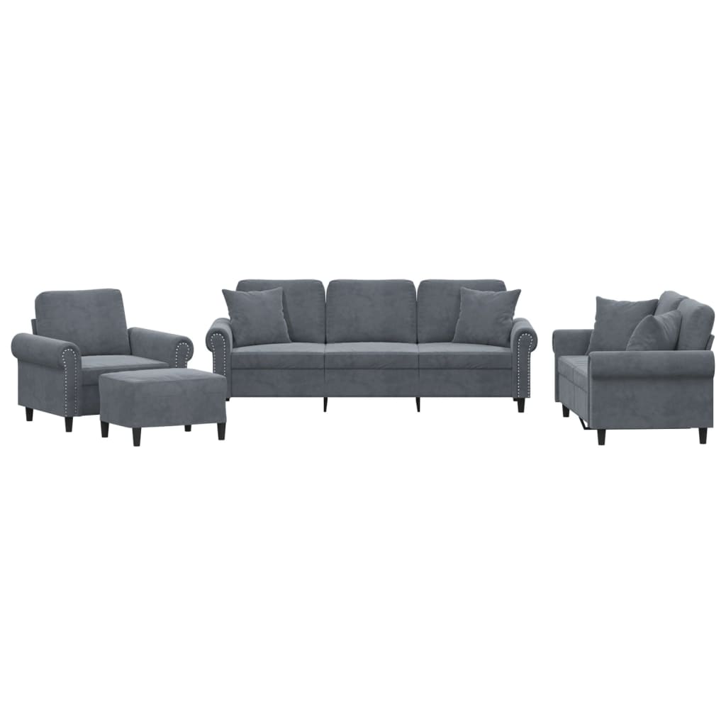 4-delige Loungeset met kussens fluweel donkergrijs