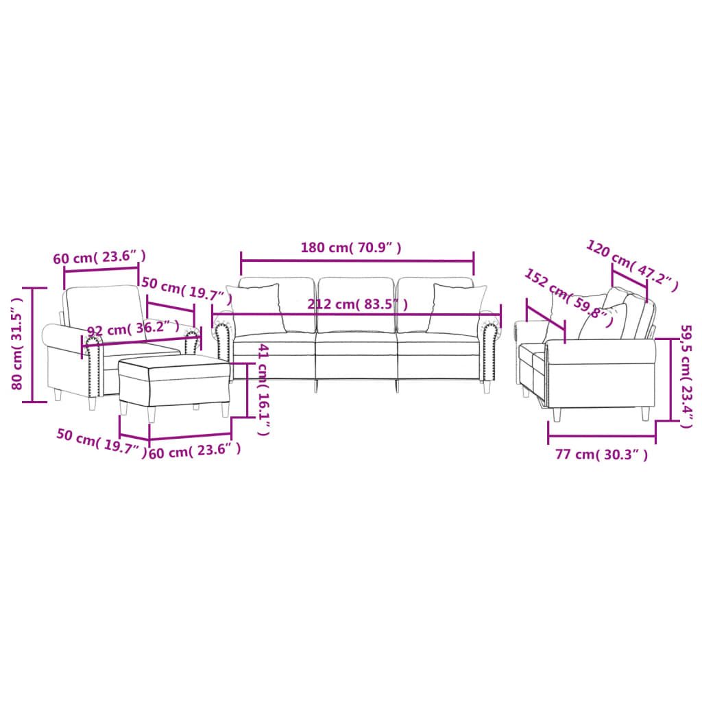 4-delige Loungeset met kussens fluweel donkergrijs