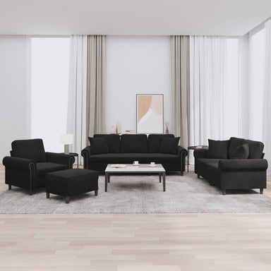 4-delige Loungeset met kussens fluweel zwart