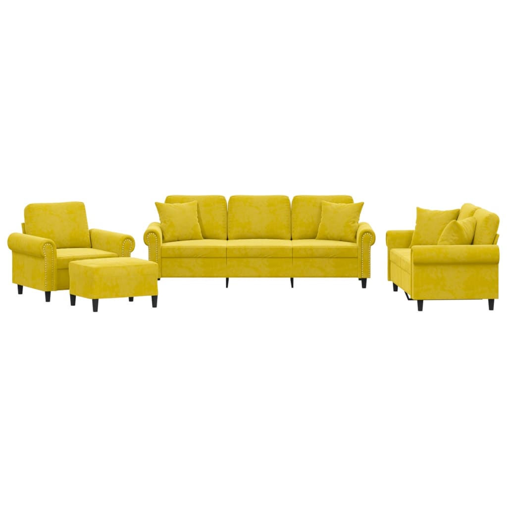 4-delige Loungeset met kussens fluweel geel