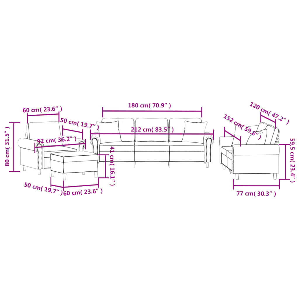 4-delige Loungeset met kussens fluweel geel