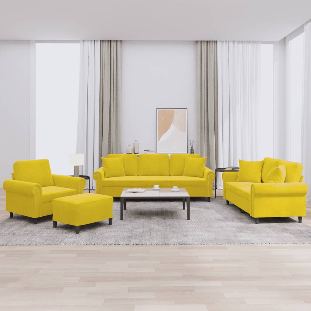 4-delige Loungeset met kussens fluweel geel