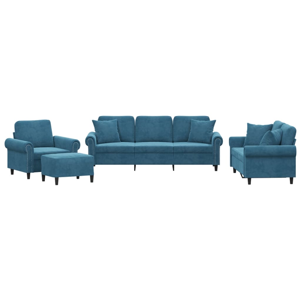 4-delige Loungeset met kussens fluweel blauw
