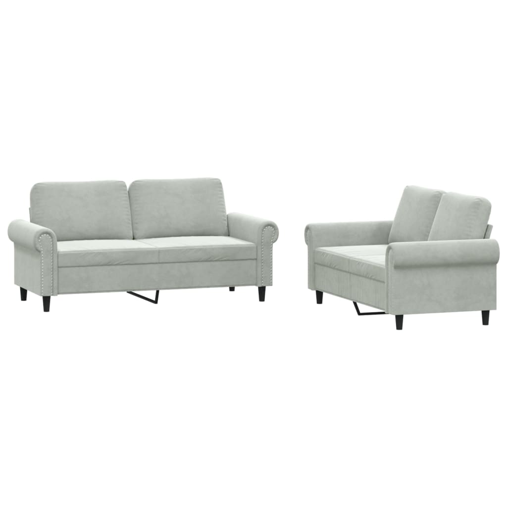 2-delige Loungeset met kussens fluweel lichtgrijs