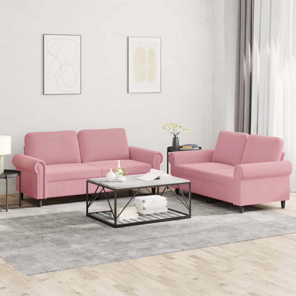 2-delige Loungeset met kussens fluweel roze