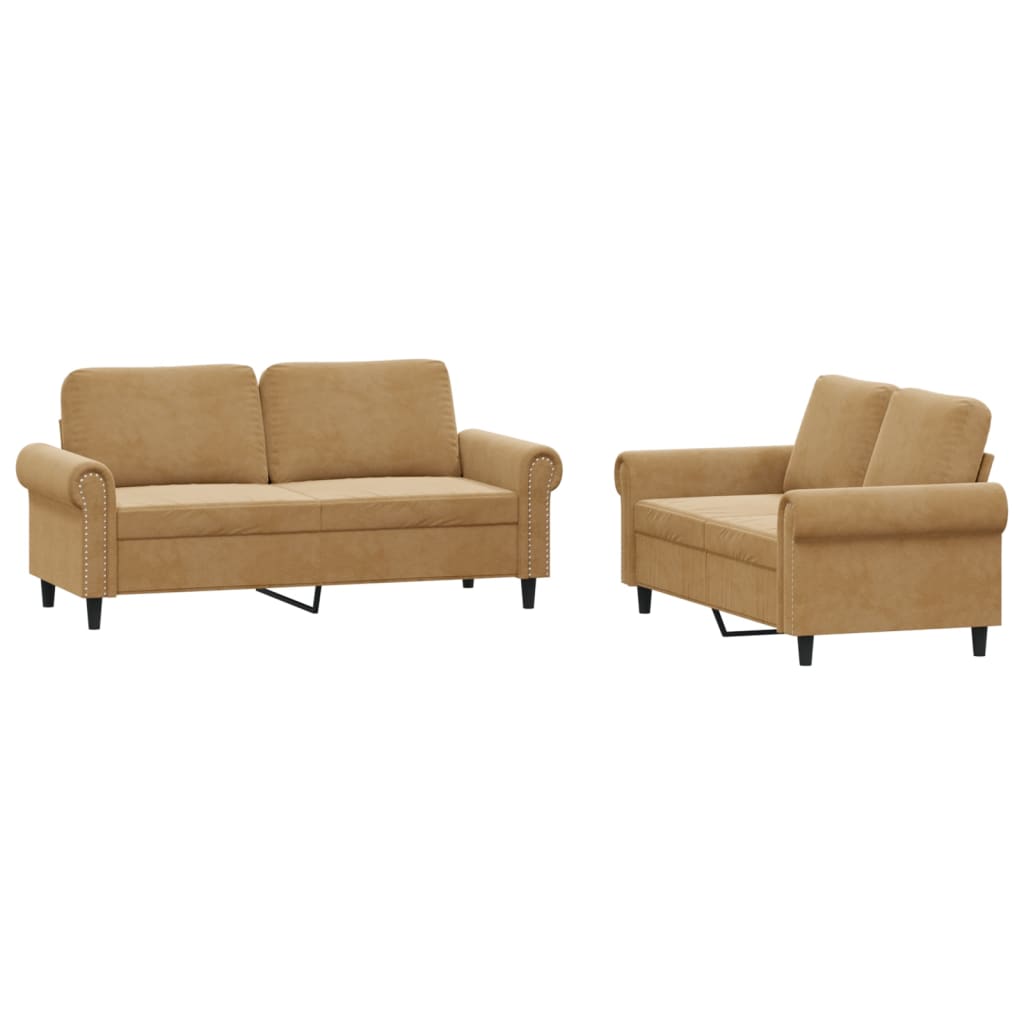 2-delige Loungeset met kussens fluweel bruin