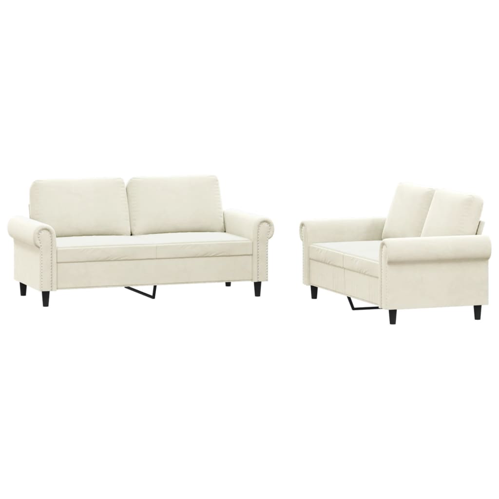 2-delige Loungeset met kussens fluweel crèmekleurig