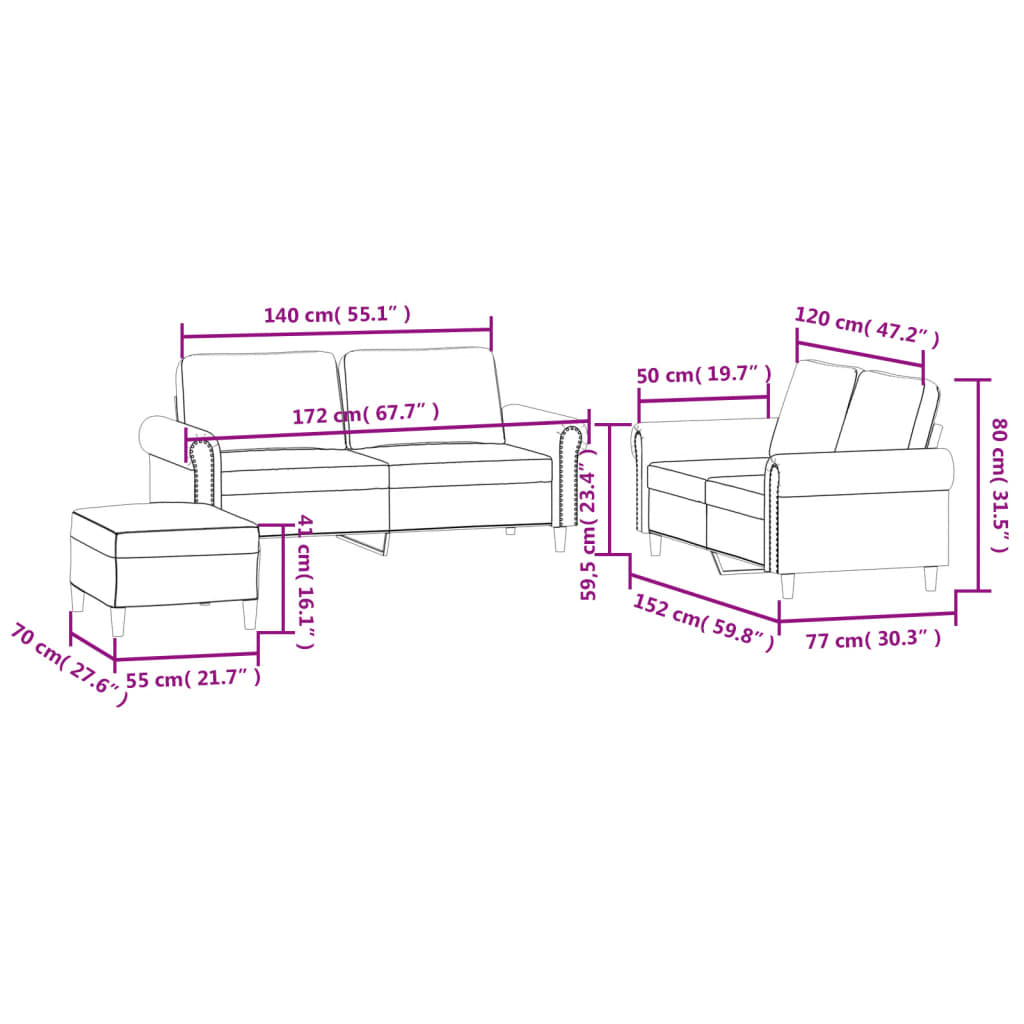 3-delige Loungeset met kussens fluweel donkergrijs