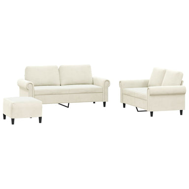 3-delige Loungeset met kussens fluweel crèmekleurig