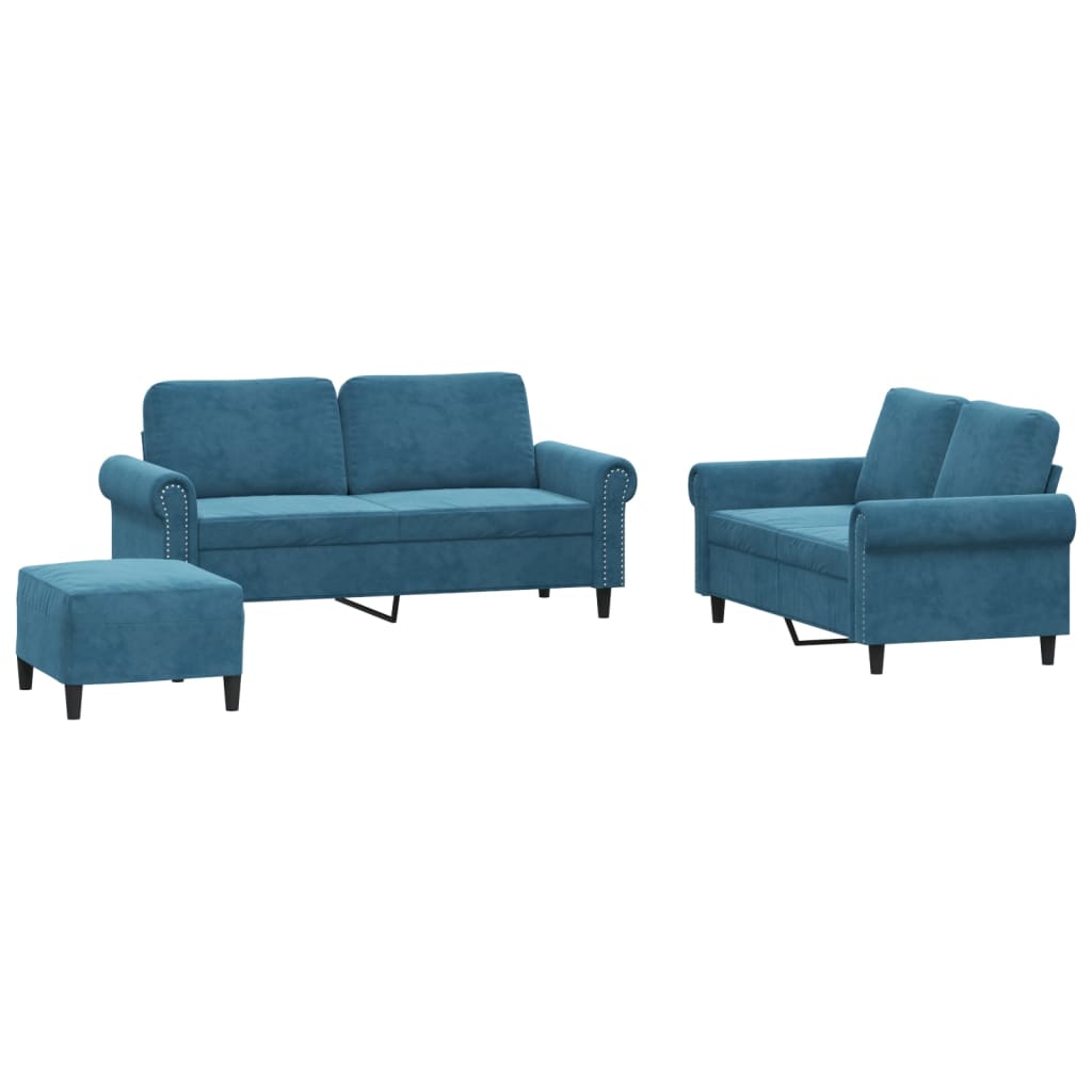 3-delige Loungeset met kussens fluweel blauw