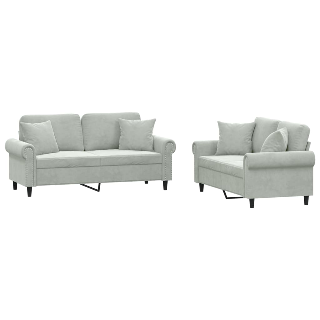 2-delige Loungeset met kussens fluweel lichtgrijs