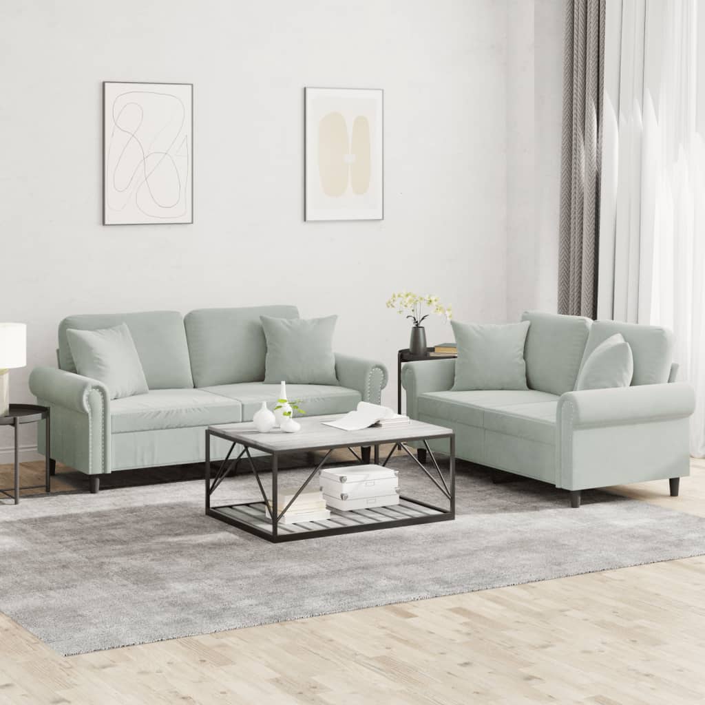 2-delige Loungeset met kussens fluweel lichtgrijs