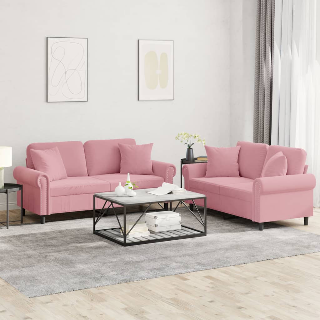2-delige Loungeset met kussens fluweel roze