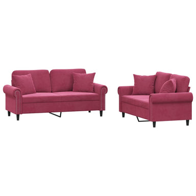 2-delige Loungeset met kussens fluweel wijnrood
