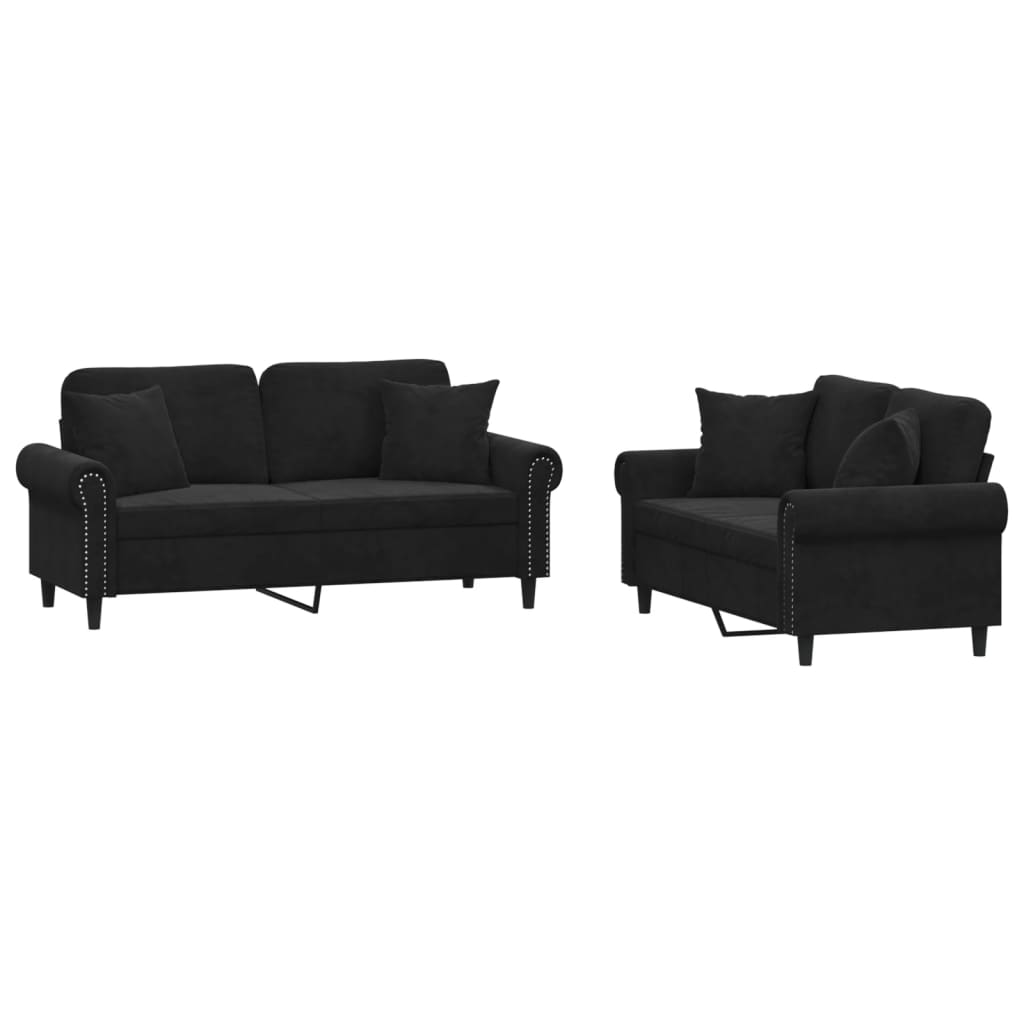 2-delige Loungeset met kussens fluweel zwart