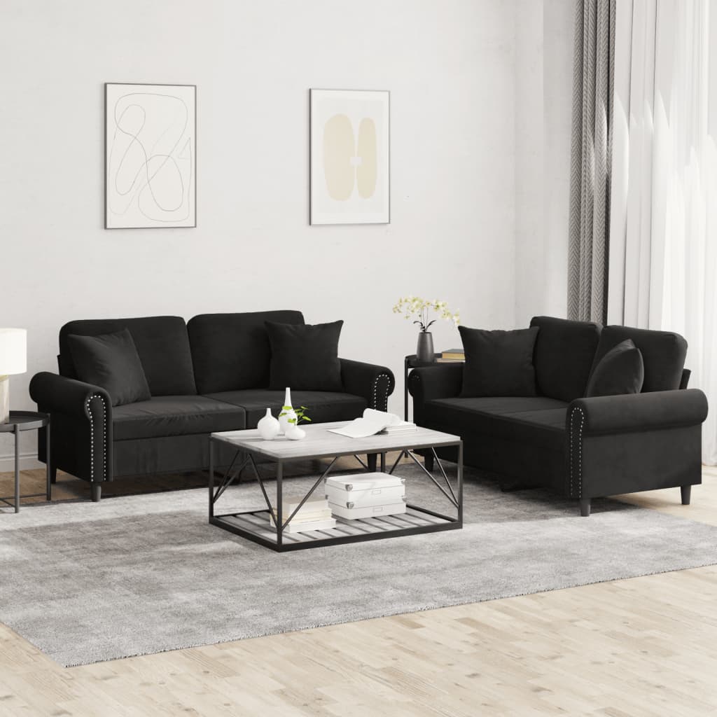 2-delige Loungeset met kussens fluweel zwart