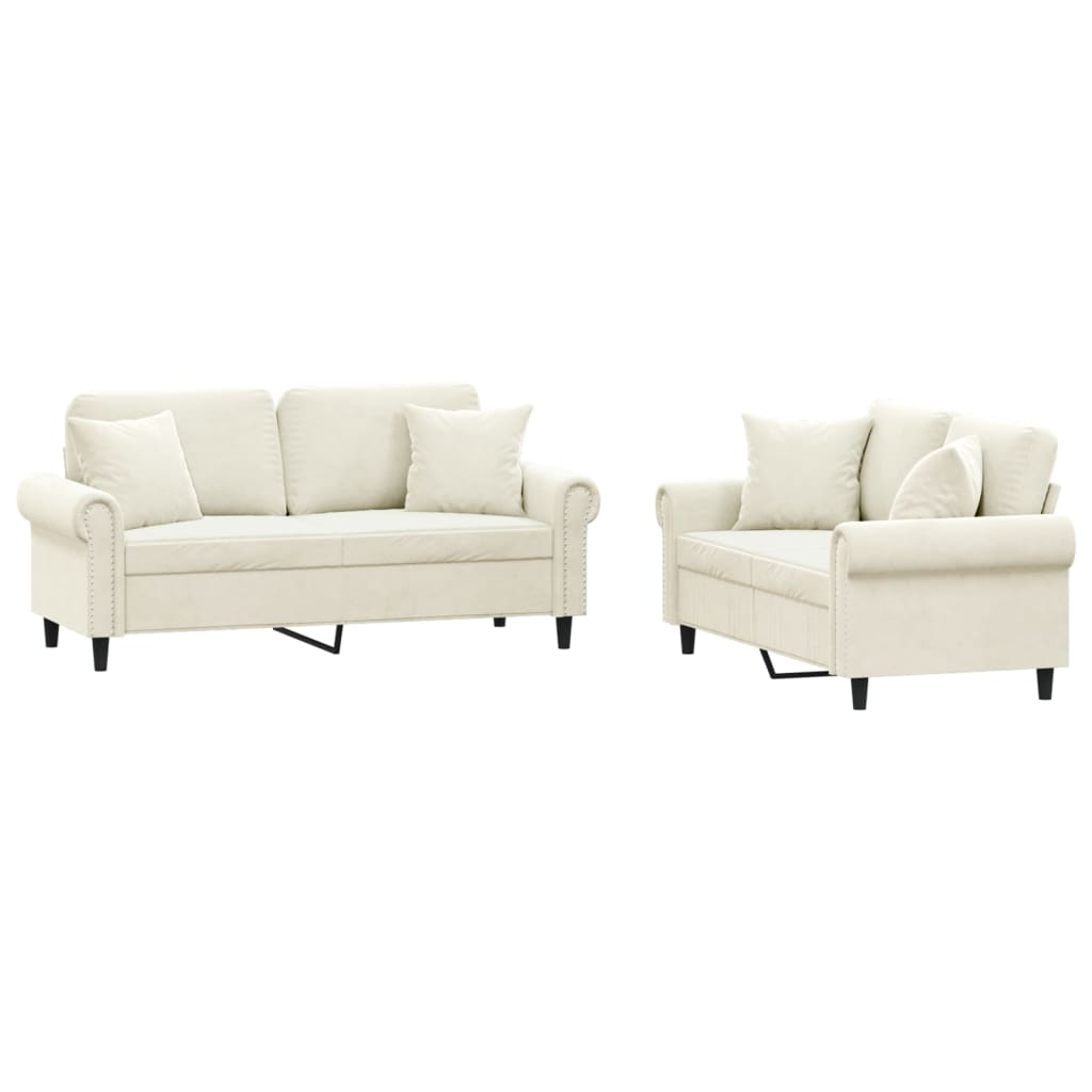 2-delige Loungeset met kussens fluweel crèmekleurig