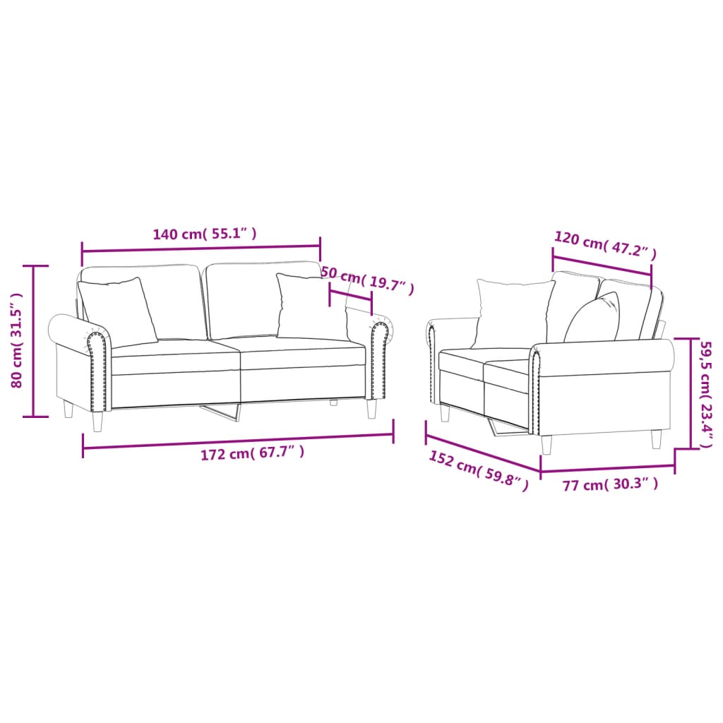 2-delige Loungeset met kussens fluweel crèmekleurig