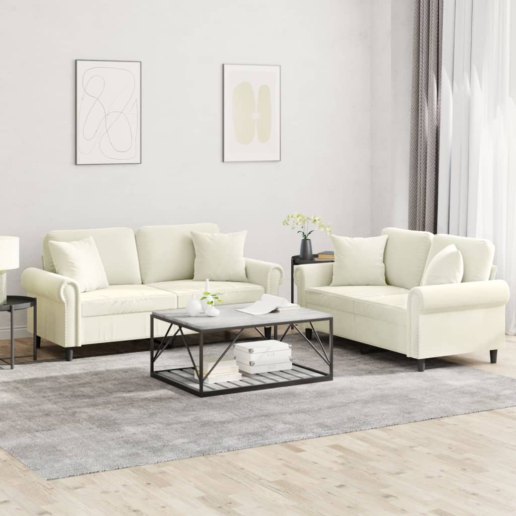 2-delige Loungeset met kussens fluweel crèmekleurig