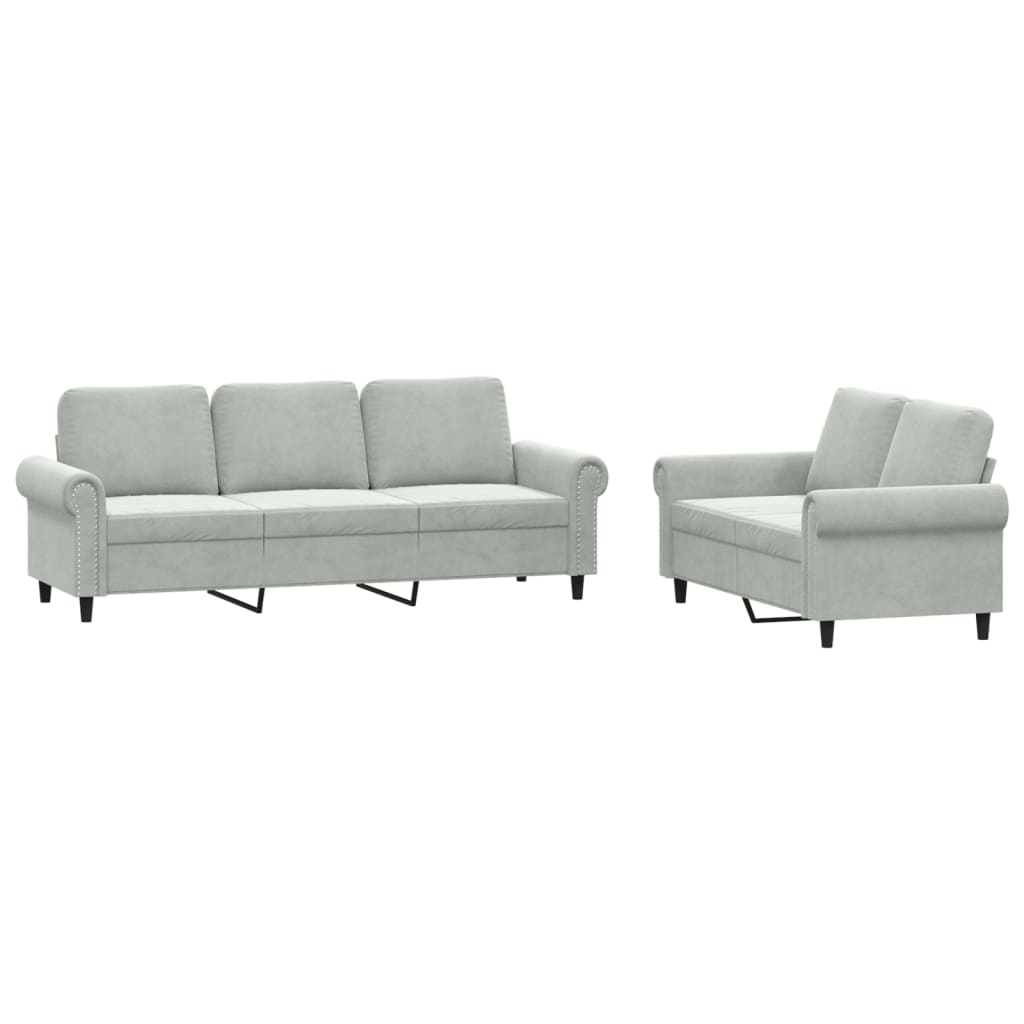 2-delige Loungeset met kussens fluweel lichtgrijs