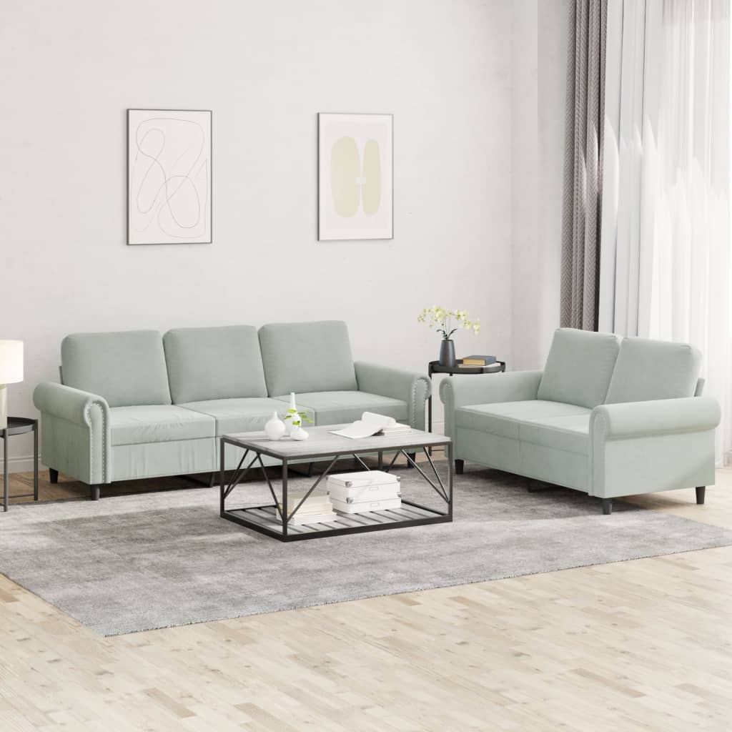 2-delige Loungeset met kussens fluweel lichtgrijs