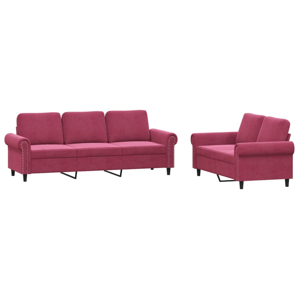 2-delige Loungeset met kussens fluweel wijnrood
