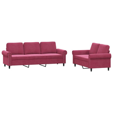 2-delige Loungeset met kussens fluweel wijnrood
