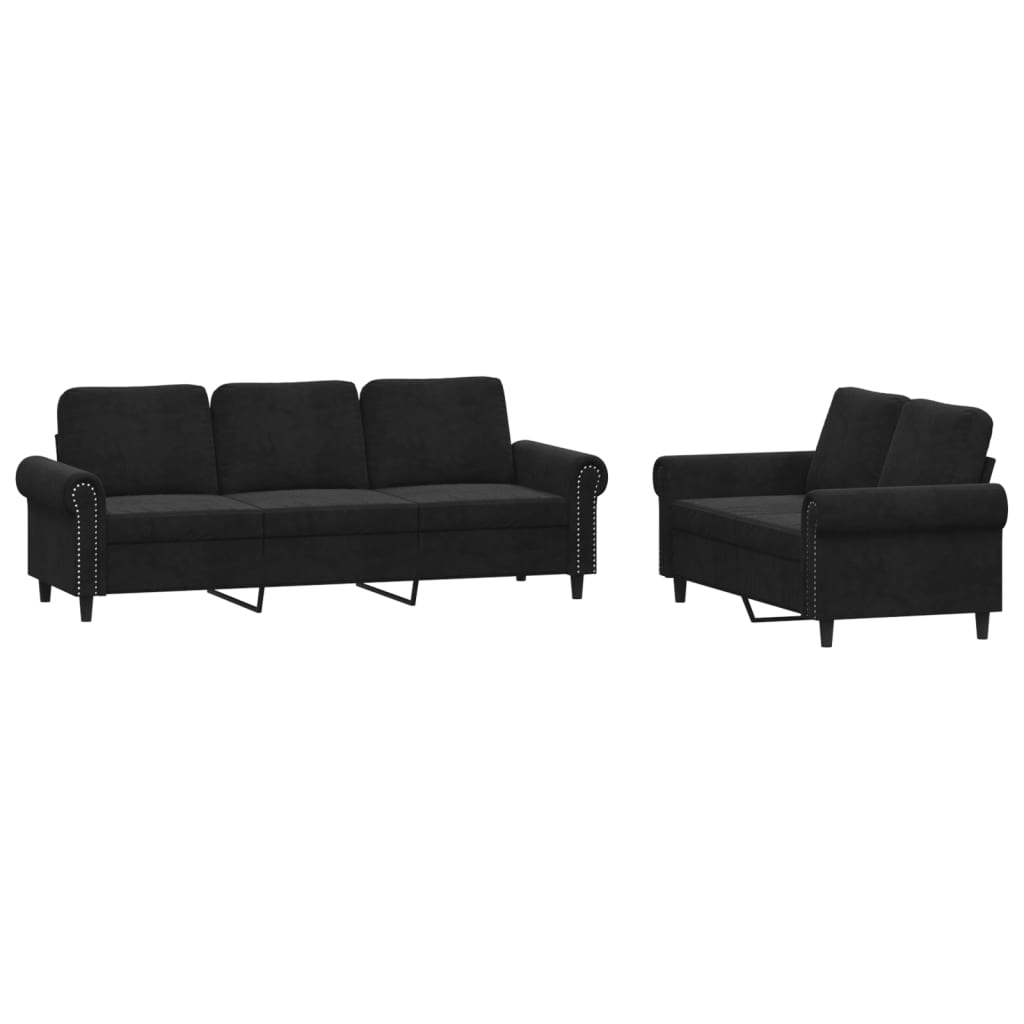 2-delige Loungeset met kussens fluweel zwart