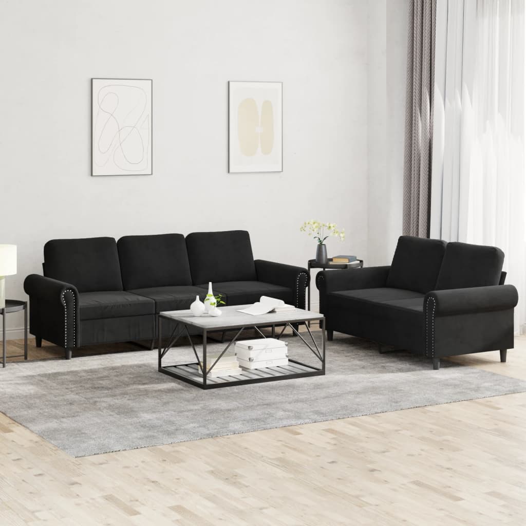 2-delige Loungeset met kussens fluweel zwart