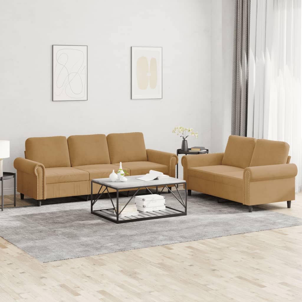 2-delige Loungeset met kussens fluweel bruin