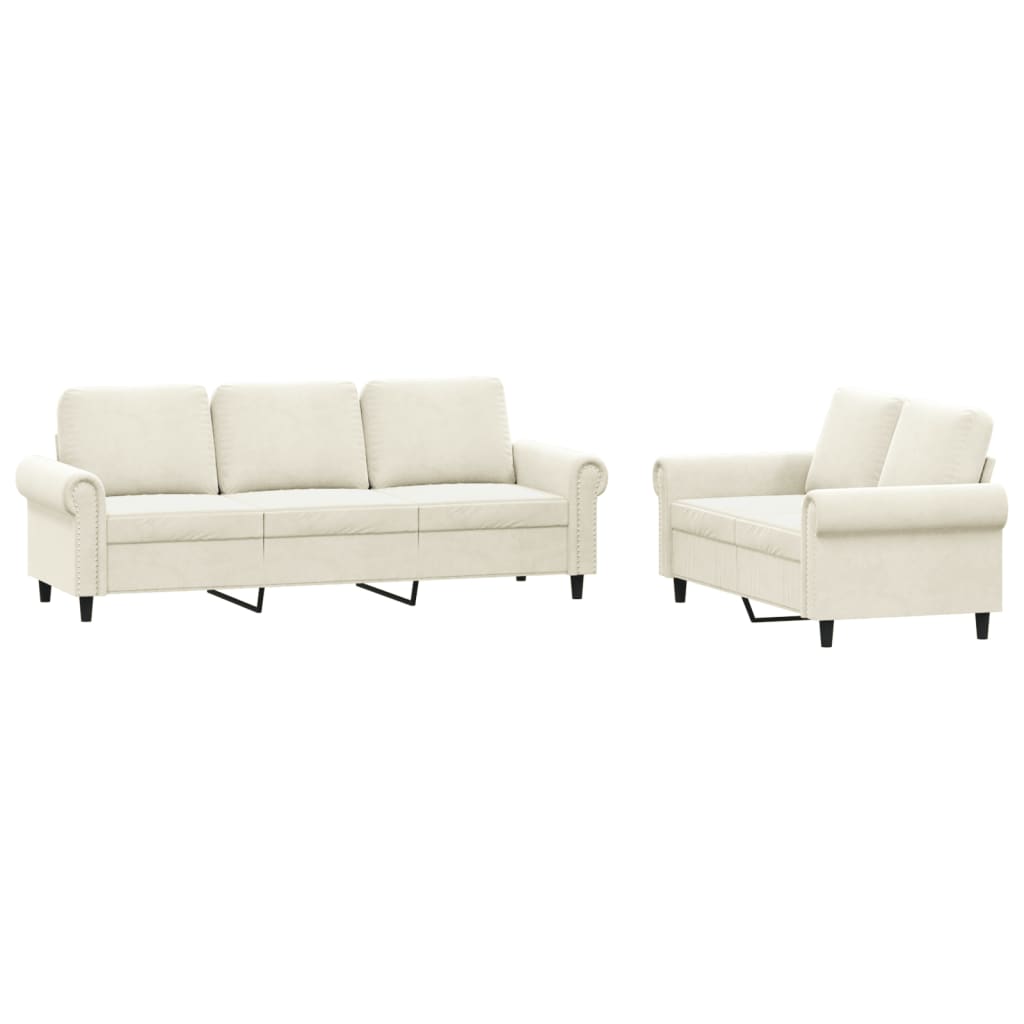 2-delige Loungeset met kussens fluweel crèmekleurig