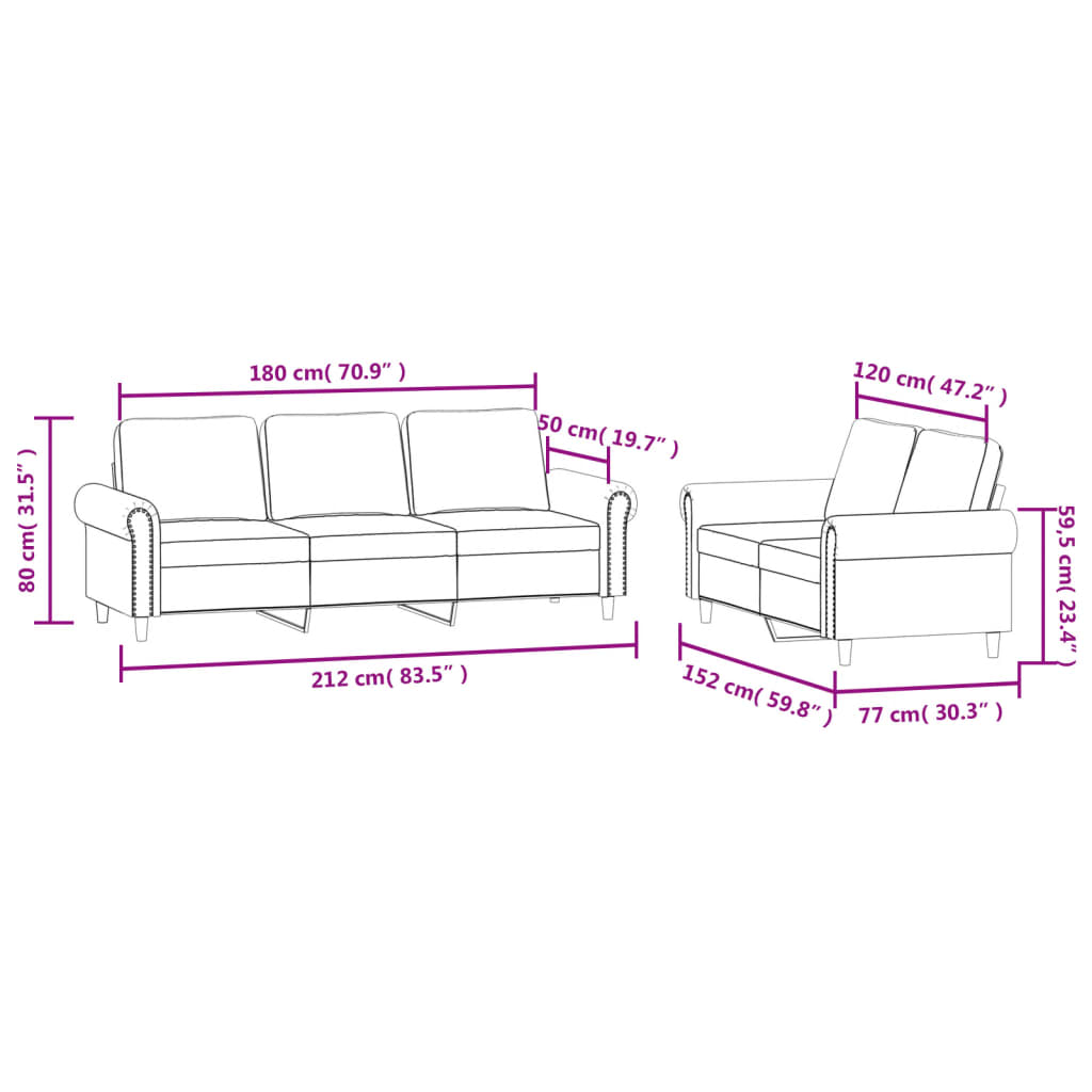 2-delige Loungeset met kussens fluweel crèmekleurig
