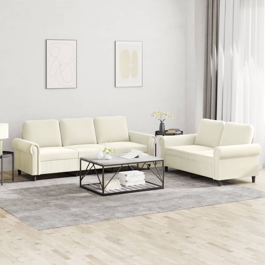 2-delige Loungeset met kussens fluweel crèmekleurig