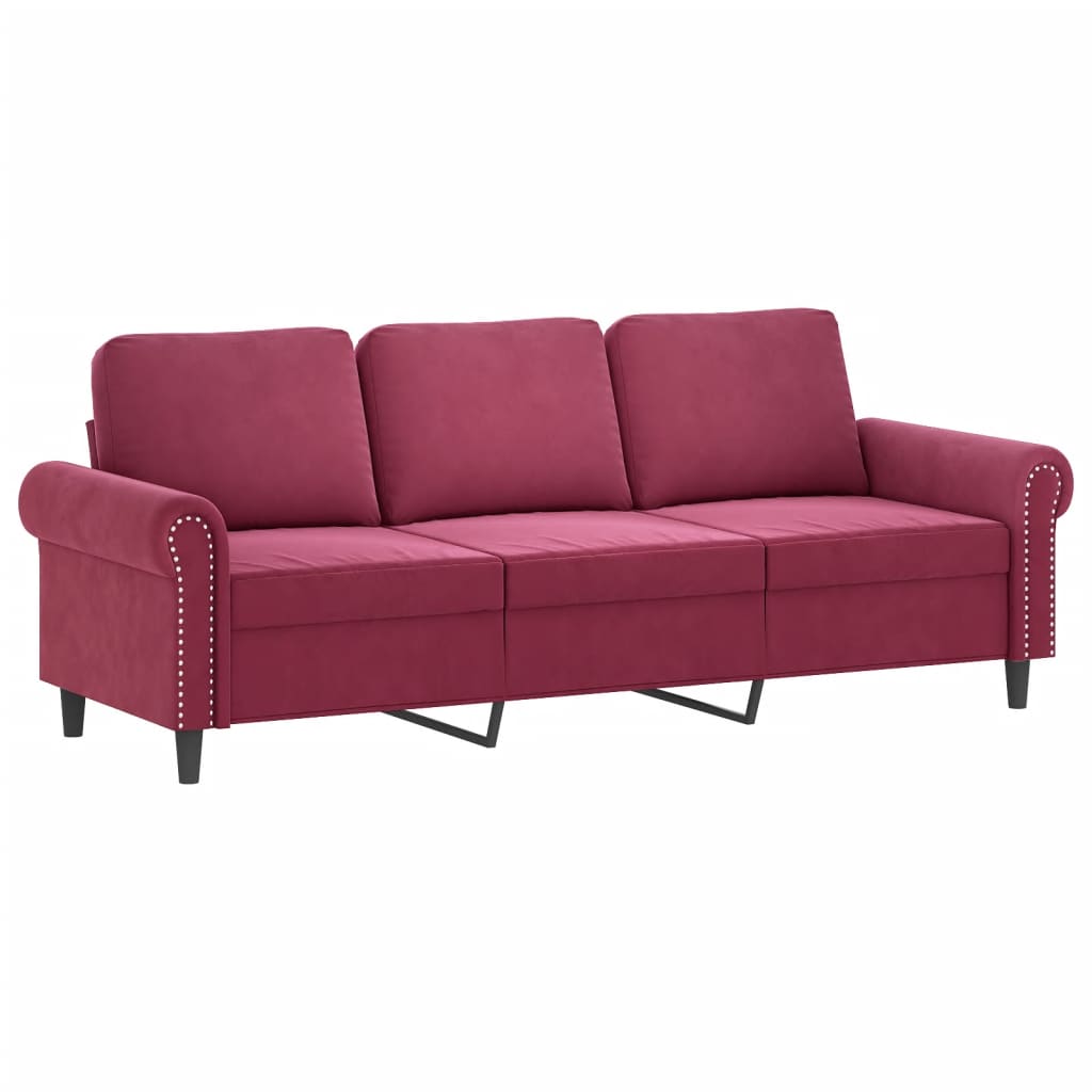 3-delige Loungeset met kussens fluweel wijnrood