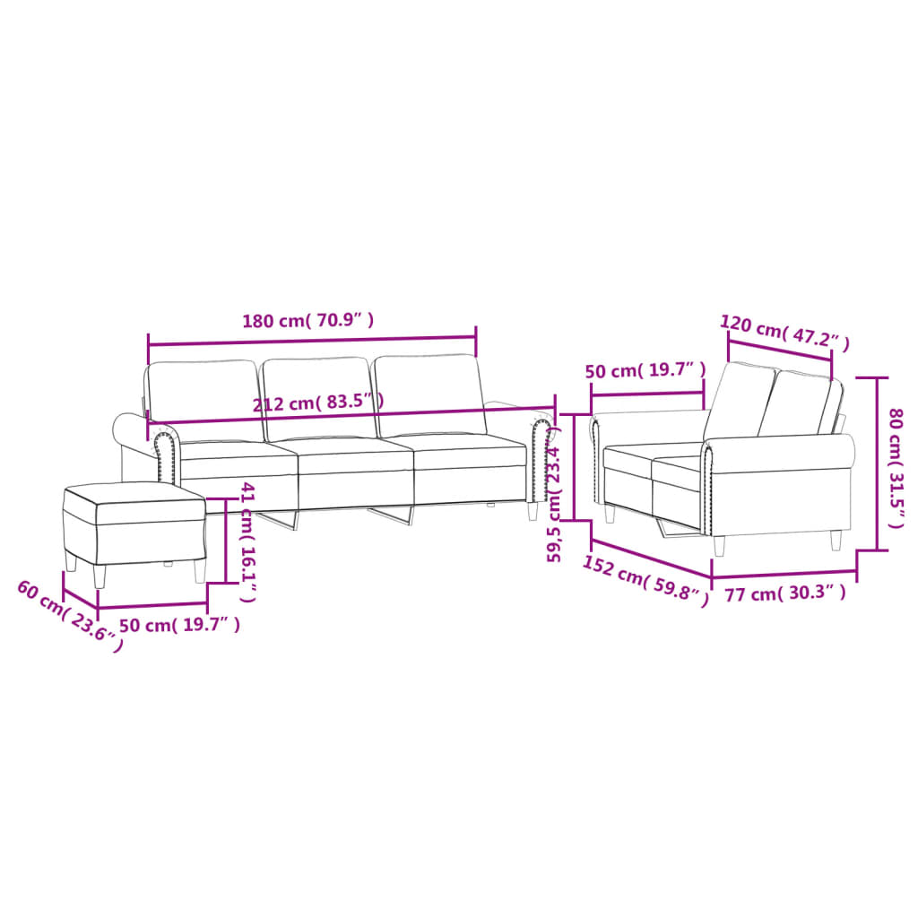 3-delige Loungeset met kussens fluweel zwart