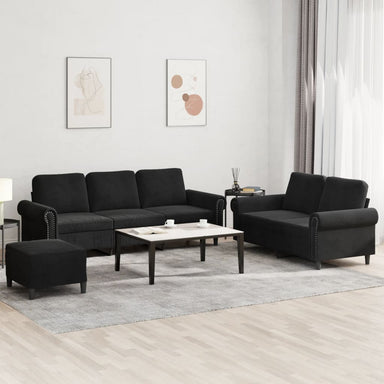 3-delige Loungeset met kussens fluweel zwart