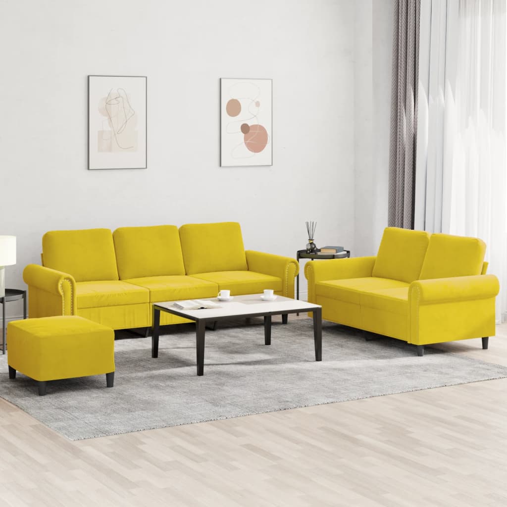 3-delige Loungeset met kussens fluweel geel