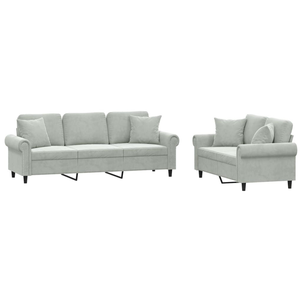 2-delige Loungeset met kussens fluweel lichtgrijs