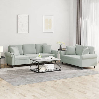 2-delige Loungeset met kussens fluweel lichtgrijs